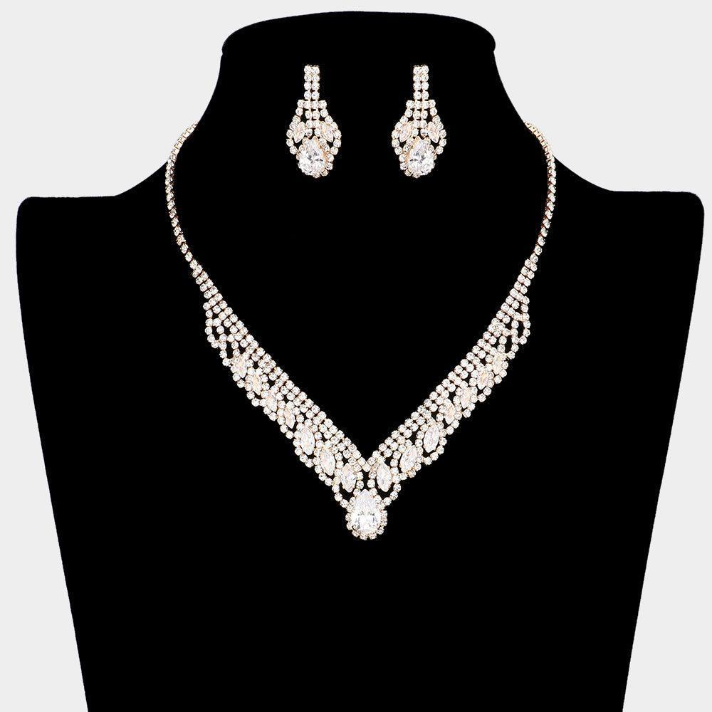 Gold CZ Teardrop Marquise Accented Necklace - Jewelry Store by Erik Rayo