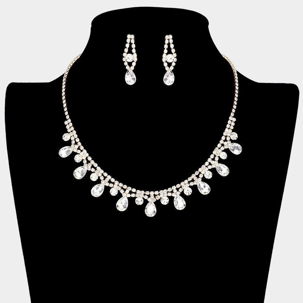 Gold Teardrop Accented Rhinestone Necklace - Jewelry Store by Erik Rayo