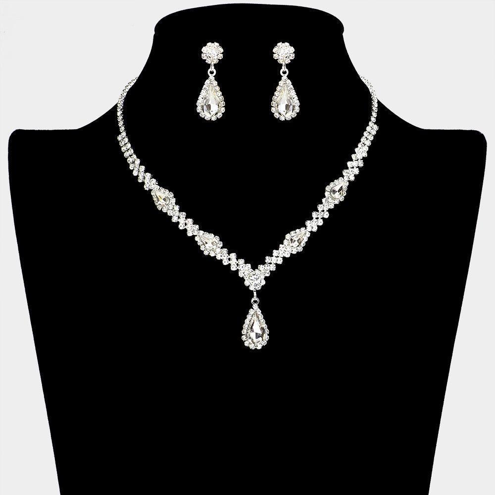 Silver Teardrop Stone Pendant Pointed Necklace Rhinestone Paved - Jewelry Store by Erik Rayo