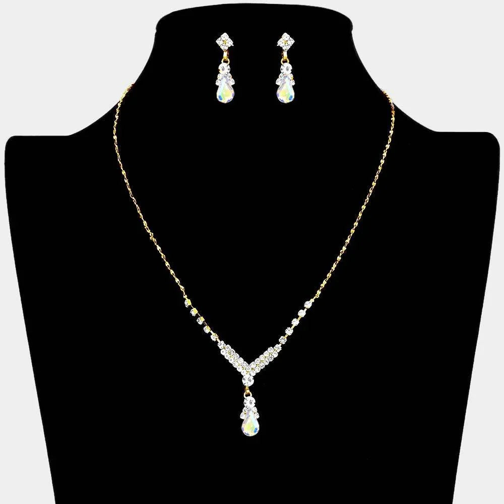 Gold Teardrop Pendant Crystal Rhinestone Necklace - Jewelry Store by Erik Rayo