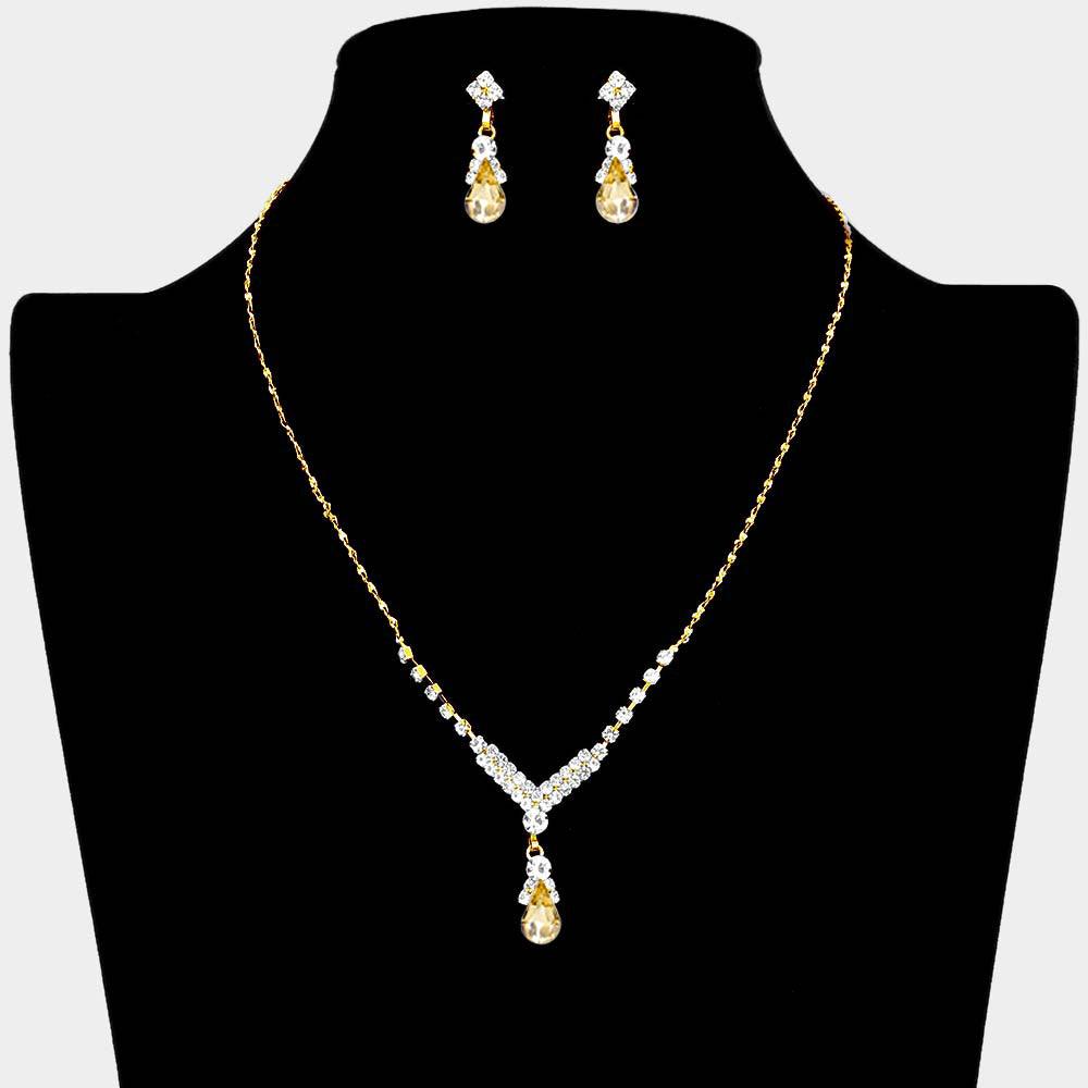 Teardrop Pendant Crystal Rhinestone Necklace