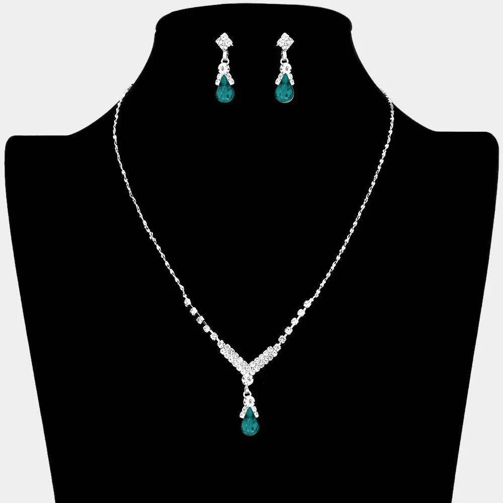 Silver Teardrop Pendant Crystal Rhinestone Necklace - Jewelry Store by Erik Rayo