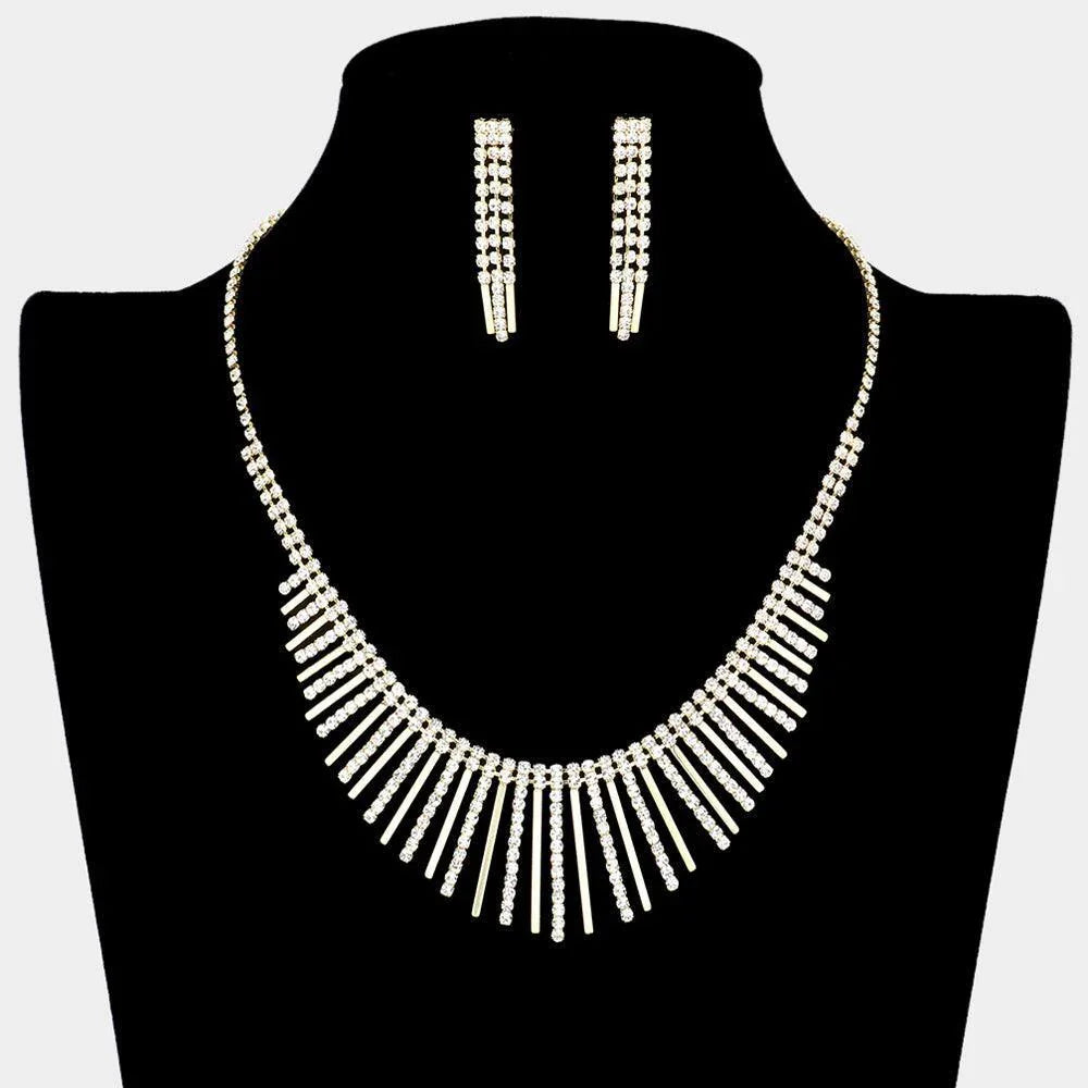 Gold Pave Crystal Rhinestone Bar Metal Bar Fringe Necklace - Jewelry Store by Erik Rayo