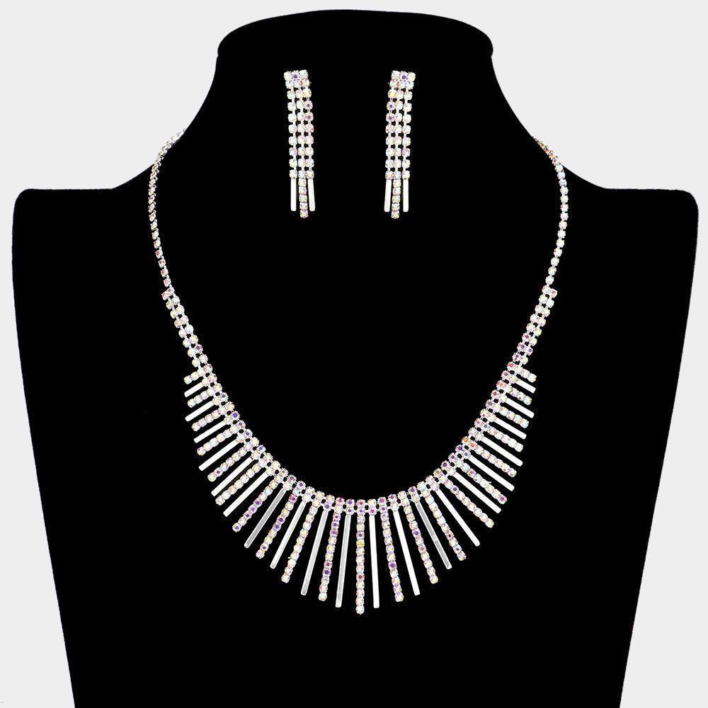 Silver Pave Crystal Rhinestone Bar Metal Bar Fringe Necklace - Jewelry Store by Erik Rayo