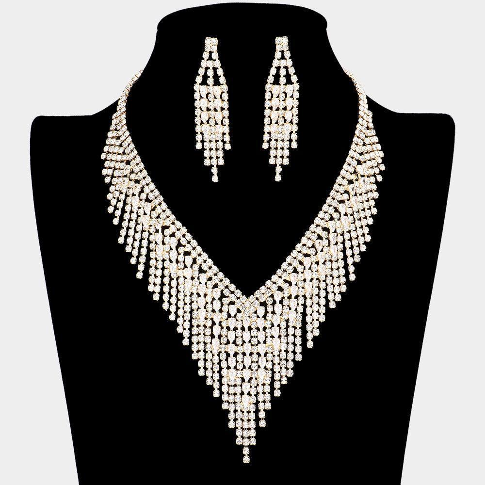 Gold CZ Teardrop Stone Detailed Fringe Necklace - Jewelry Store by Erik Rayo