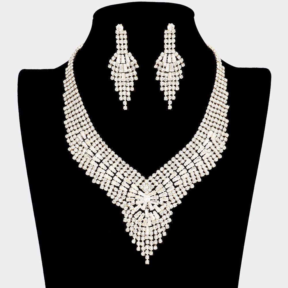Gold CZ Tapered Baguette Stone Detailed Necklace - Jewelry Store by Erik Rayo