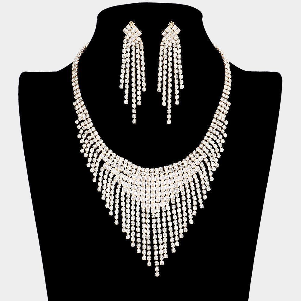 Gold CZ Square Stone Detailed Fringe Necklace - Jewelry Store by Erik Rayo