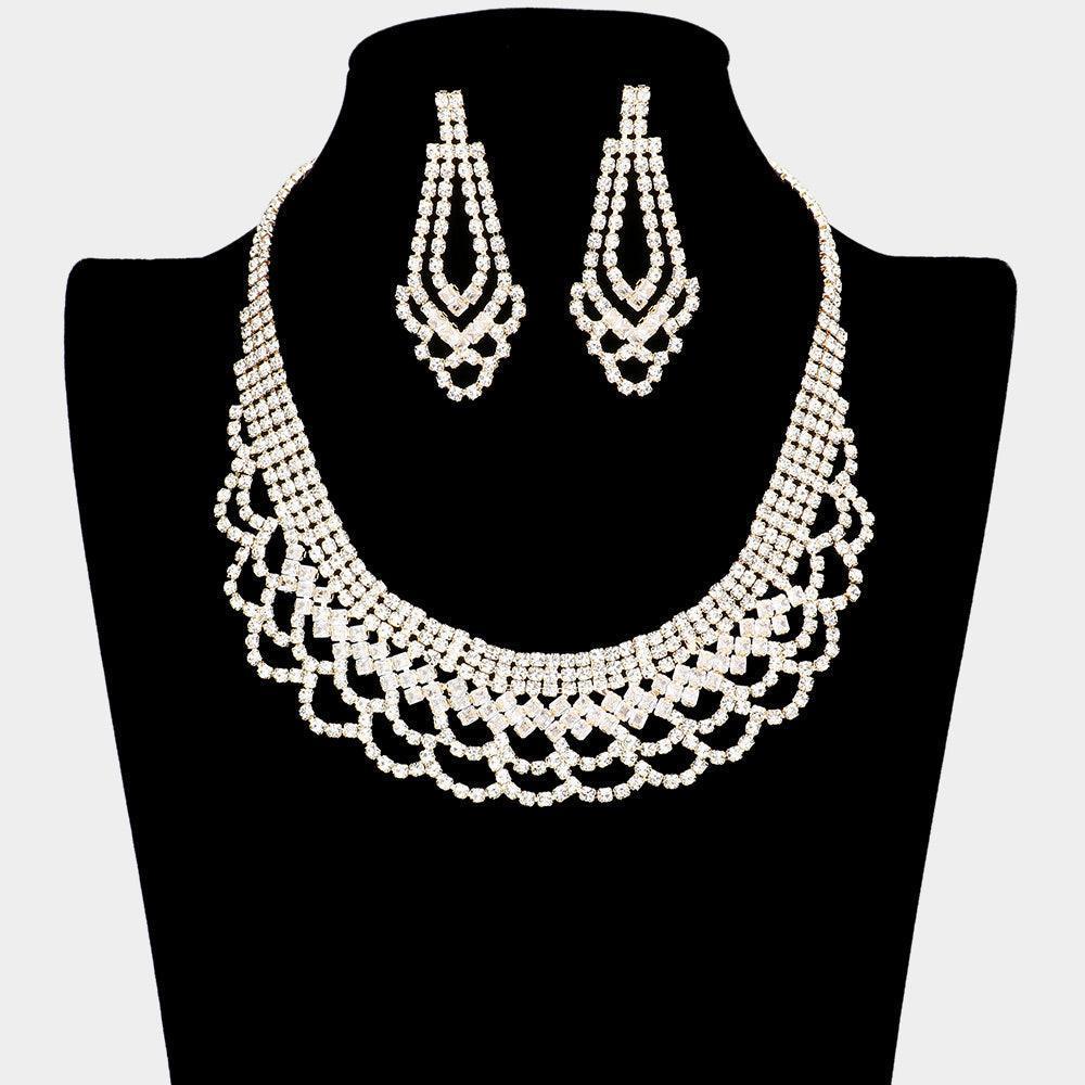 Gold CZ Square Stone Detailed Fringe Necklace - Jewelry Store by Erik Rayo