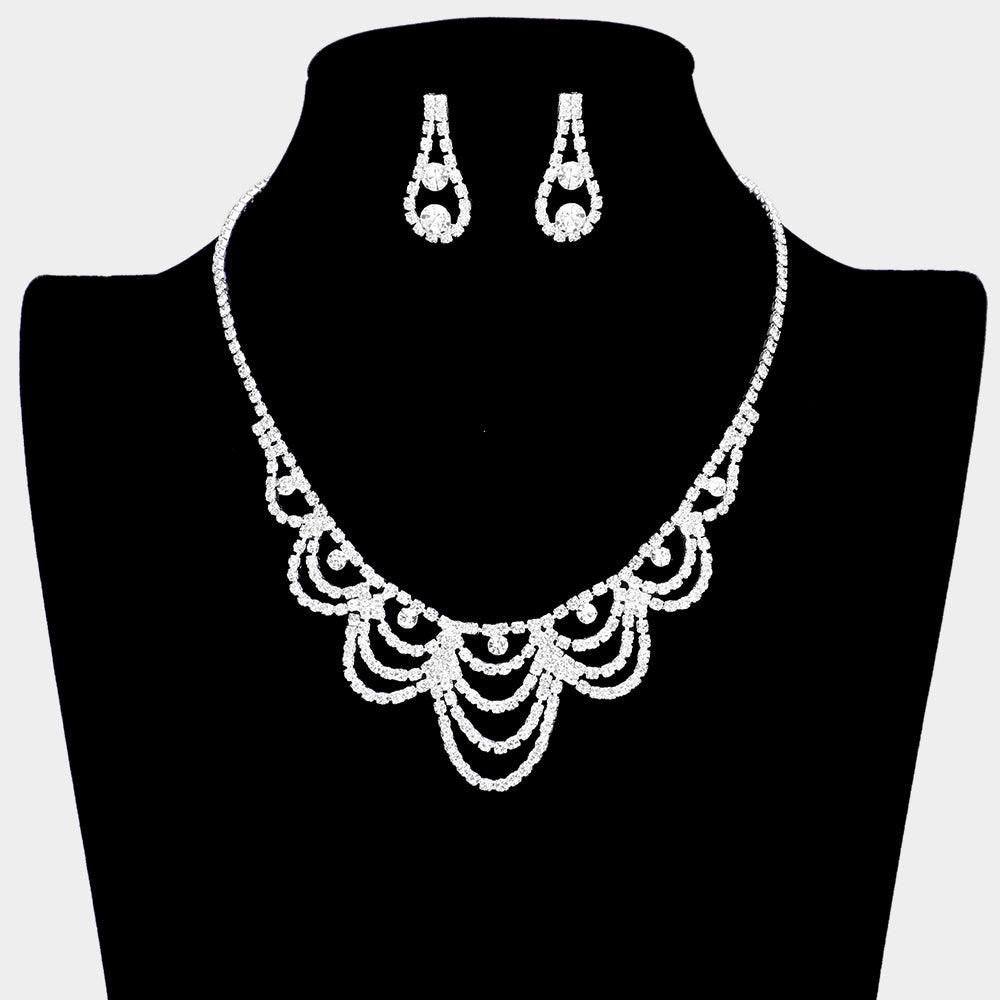 Silver Draped Rhinestone Necklace