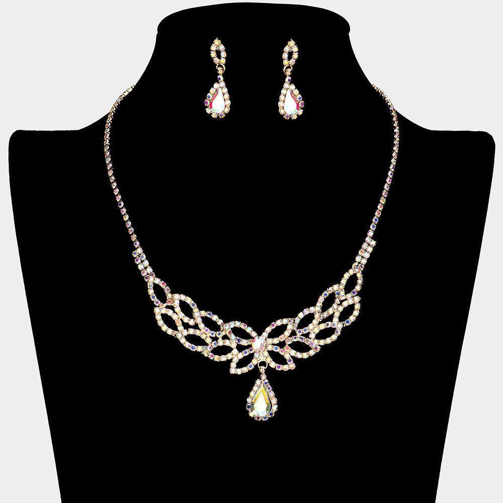 Gold Teardrop Stone Pendant Pointed Necklace Rhinestone Paved - Jewelry Store by Erik Rayo