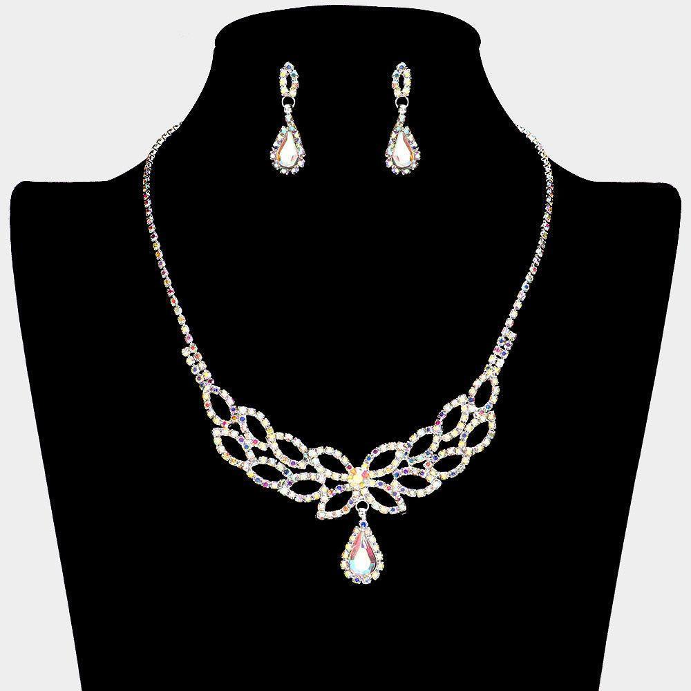 Silver Teardrop Stone Pendant Pointed Necklace Rhinestone Paved - Jewelry Store by Erik Rayo