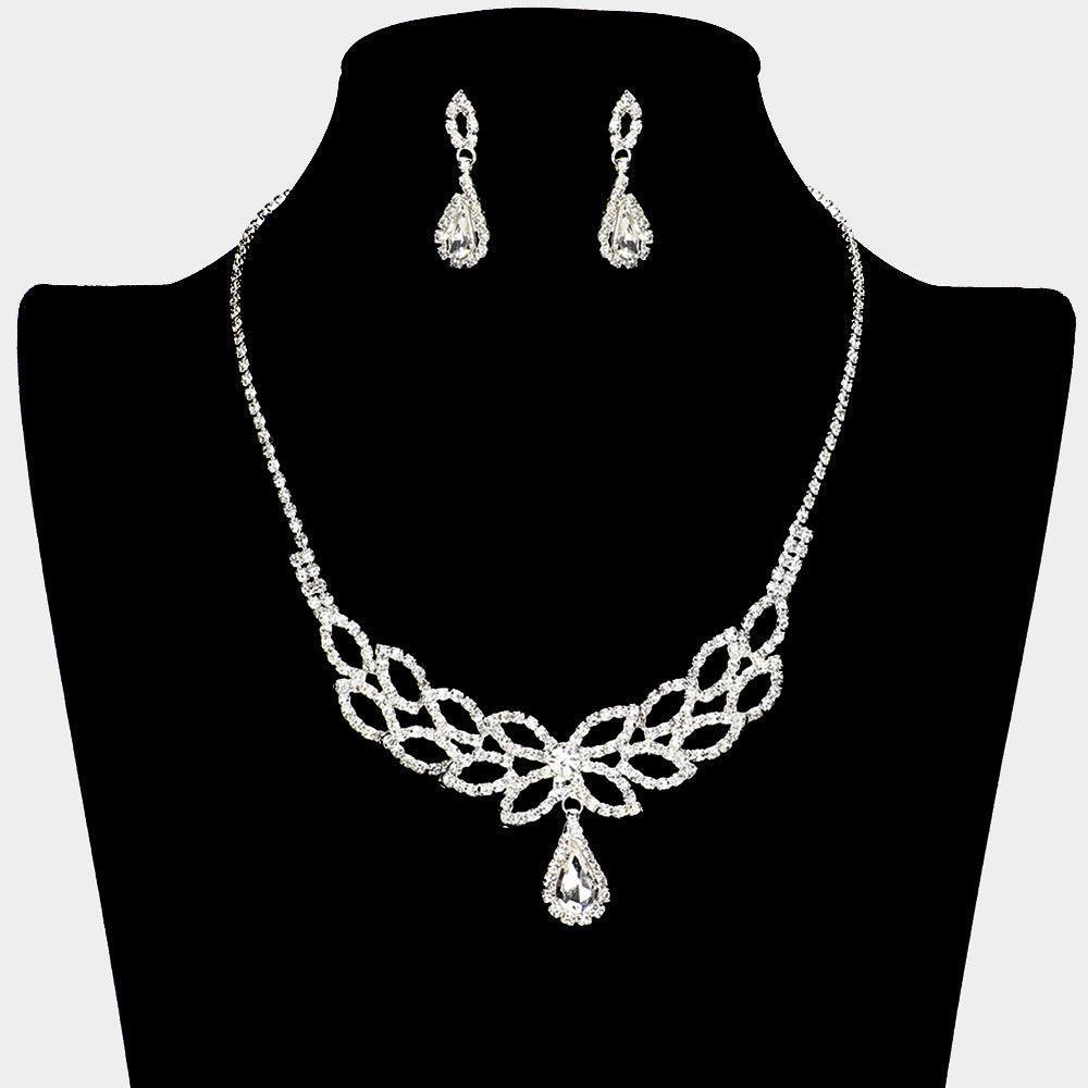 Silver Teardrop Stone Pendant Pointed Necklace Rhinestone Paved - Jewelry Store by Erik Rayo