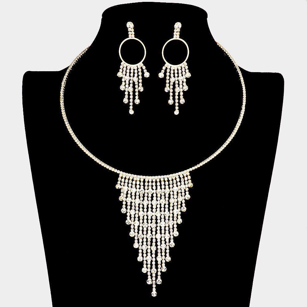 Gold Bubble Stone Fringe Rhinestone Necklace - Jewelry Store by Erik Rayo