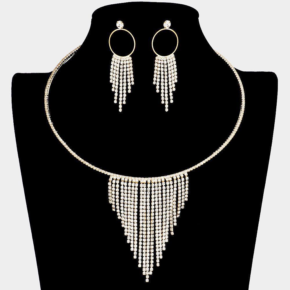 Gold Rhinestone Fringe Necklace - Jewelry Store by Erik Rayo