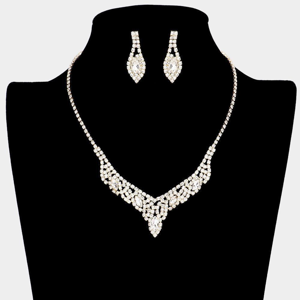 Gold Marquise Stone Accented Rhinestone Necklace - Jewelry Store by Erik Rayo