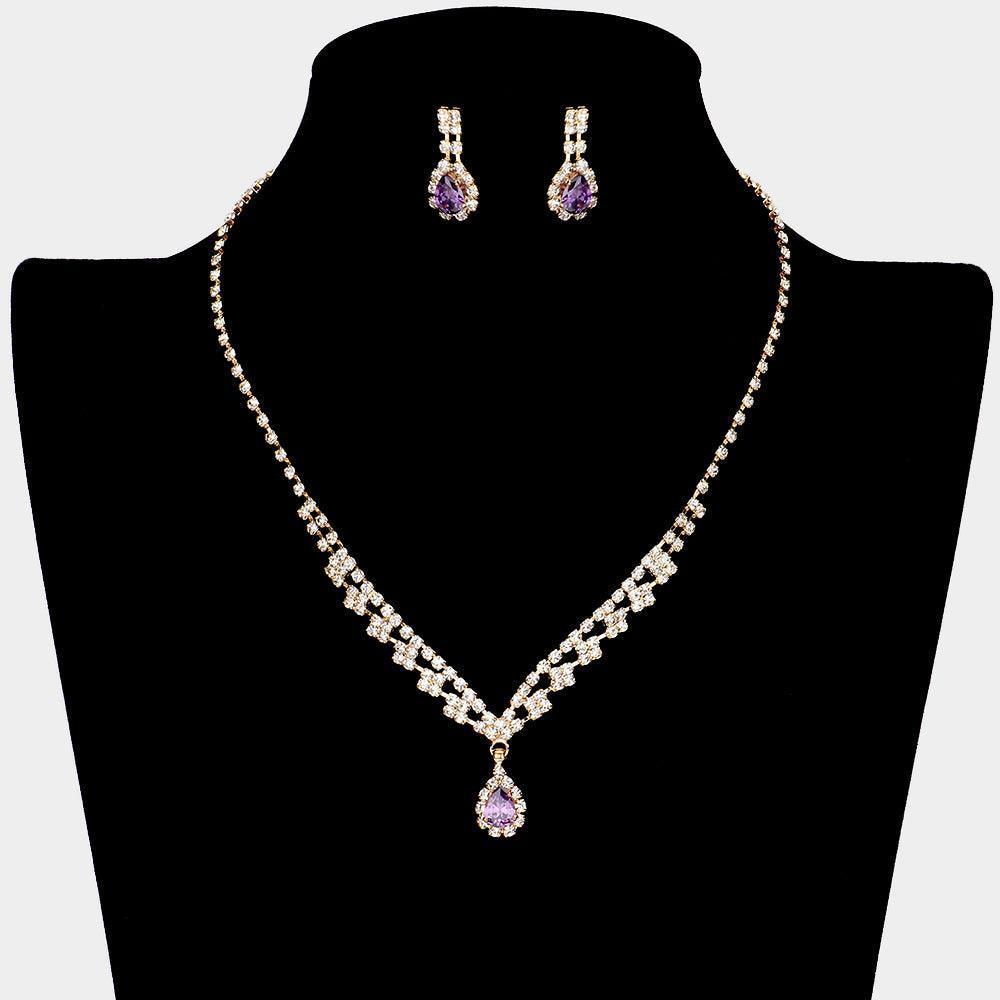 Amethyst CZ Teardrop Stone Accented Necklace - Jewelry Store by Erik Rayo