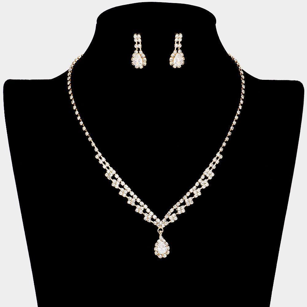 Gold CZ Teardrop Stone Accented Necklace - Jewelry Store by Erik Rayo
