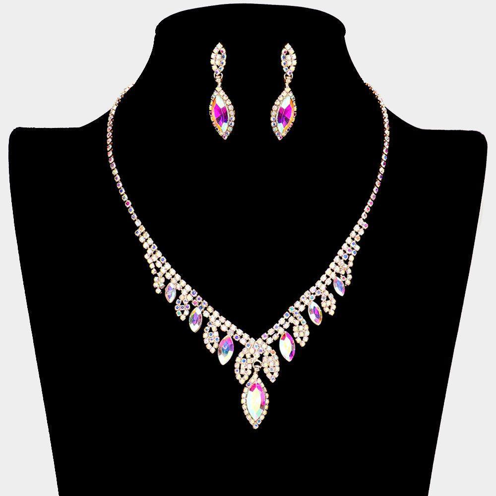 Gold Marquise Stone Necklace Rhinestone Paved - Jewelry Store by Erik Rayo