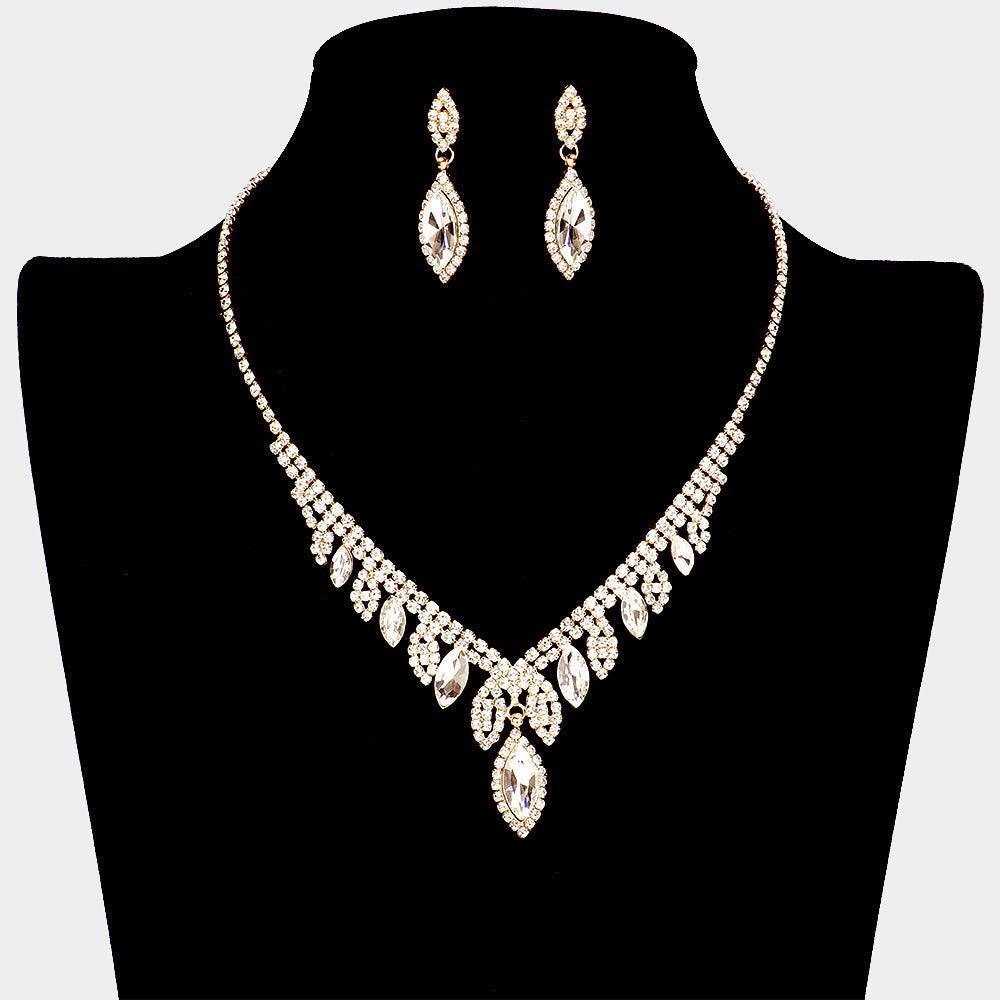 Gold Marquise Stone Necklace Rhinestone Paved - Jewelry Store by Erik Rayo