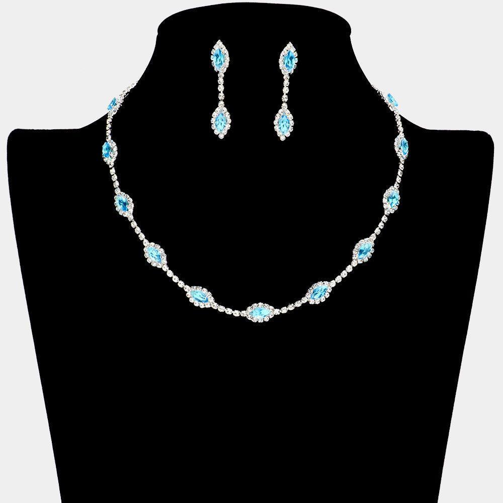 Turquoise CZ Marquise Stone Pointed Station Necklace Rhinestone Paved - Jewelry Store by Erik Rayo