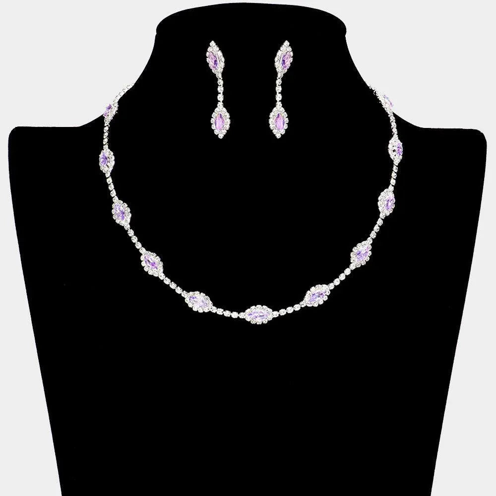 Silver CZ Marquise Stone Pointed Station Necklace Rhinestone Paved - Jewelry Store by Erik Rayo