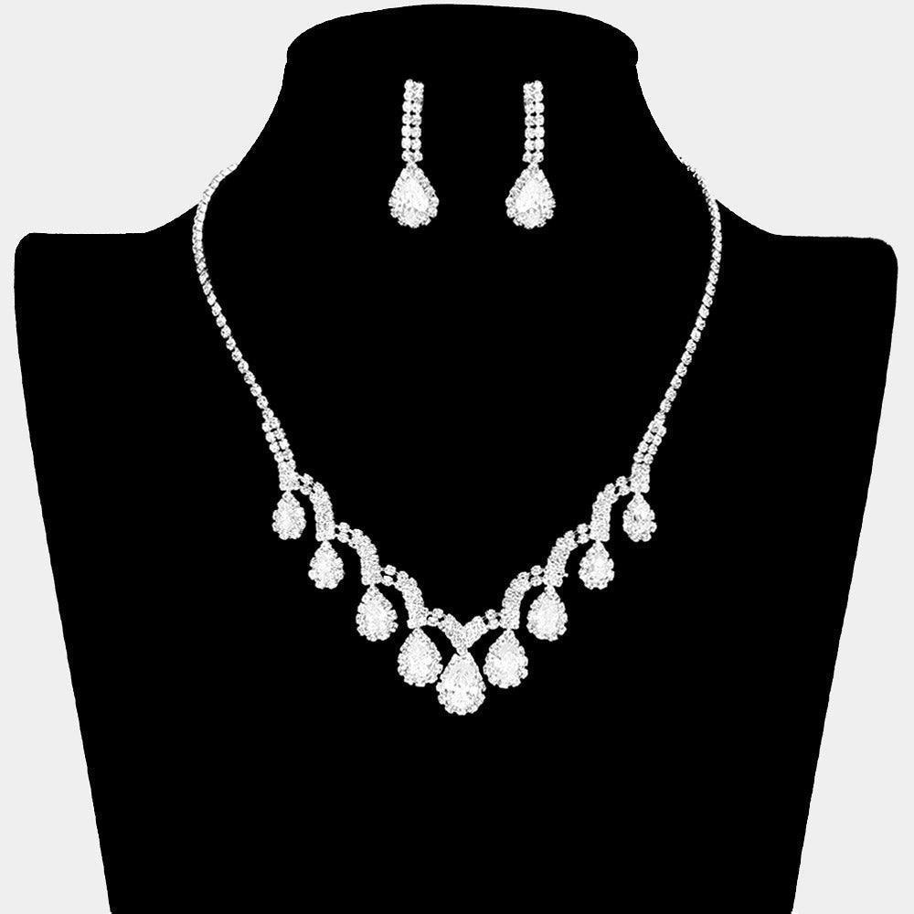 Silver CZ Teardrop Stone Necklace Rhinestone Paved - Jewelry Store by Erik Rayo