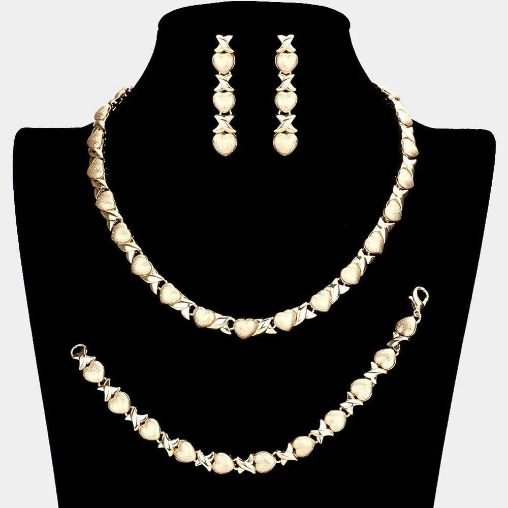 Gold 3 Piece Heart Rhinestone Necklace Jewelry Set - Jewelry Store by Erik Rayo