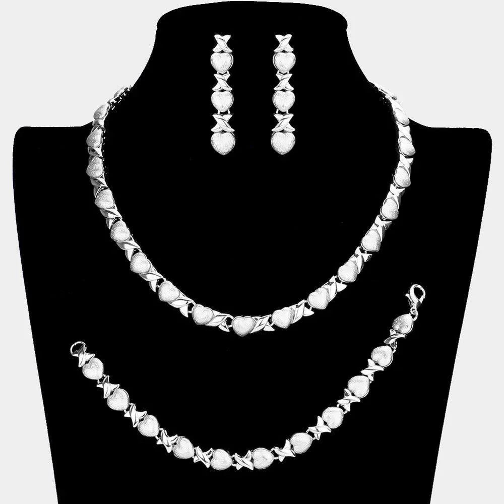 Silver 3 Piece Heart Rhinestone Necklace Jewelry Set - Jewelry Store by Erik Rayo