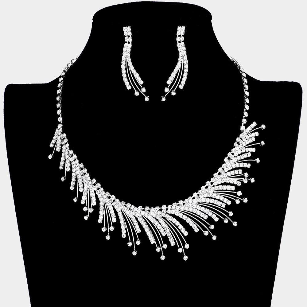 Silver Oblique rhinestone flame necklace