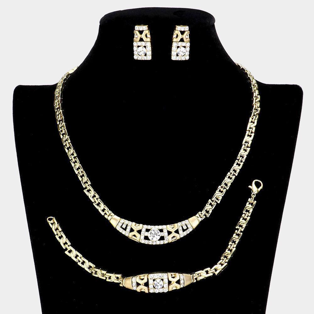 Gold Crystal Rhinestone & Metal Necklace Jewelry Set - Jewelry Store by Erik Rayo