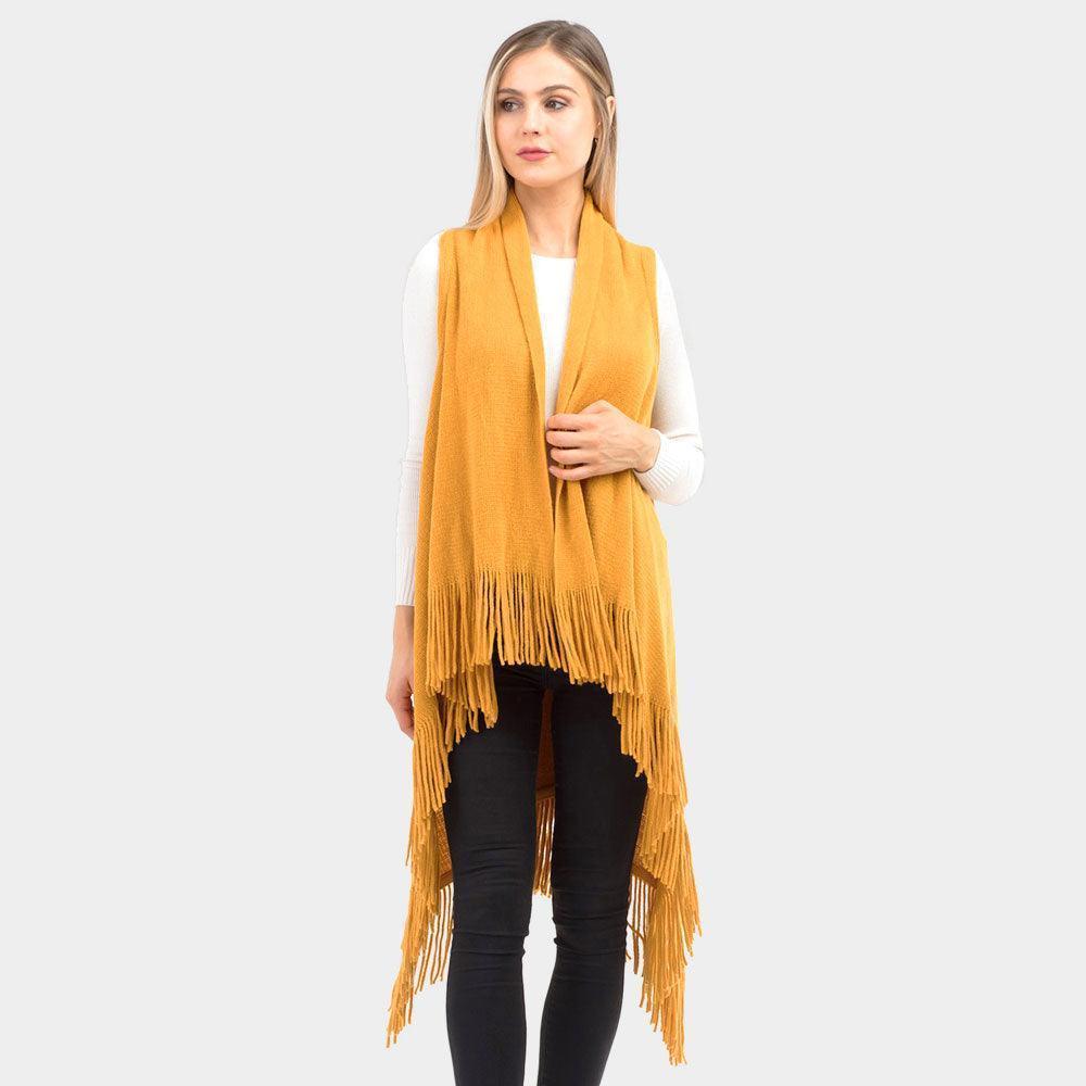 Mustard Solid Fringe Knit Vest - Jewelry Store by Erik Rayo