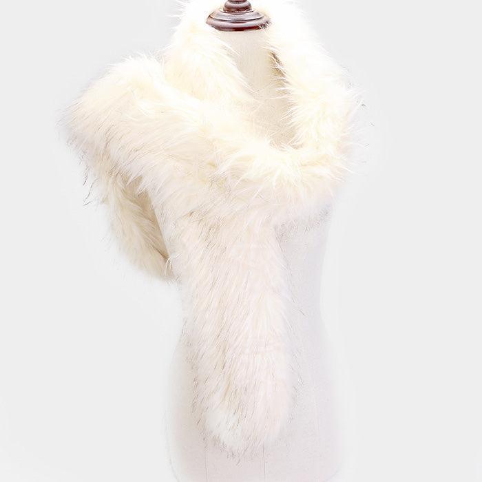 Beige Long Faux Furry Layover Scarf - Jewelry Store by Erik Rayo