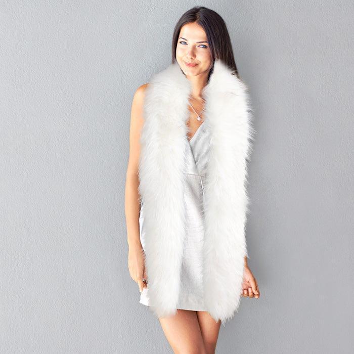 Beige Long Faux Furry Layover Scarf - Jewelry Store by Erik Rayo