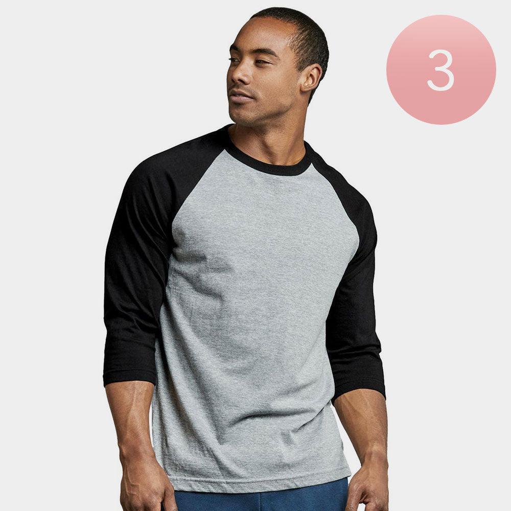 Gray 3PCS - Men's 3/4 Sleeve Raglan T-Shirts