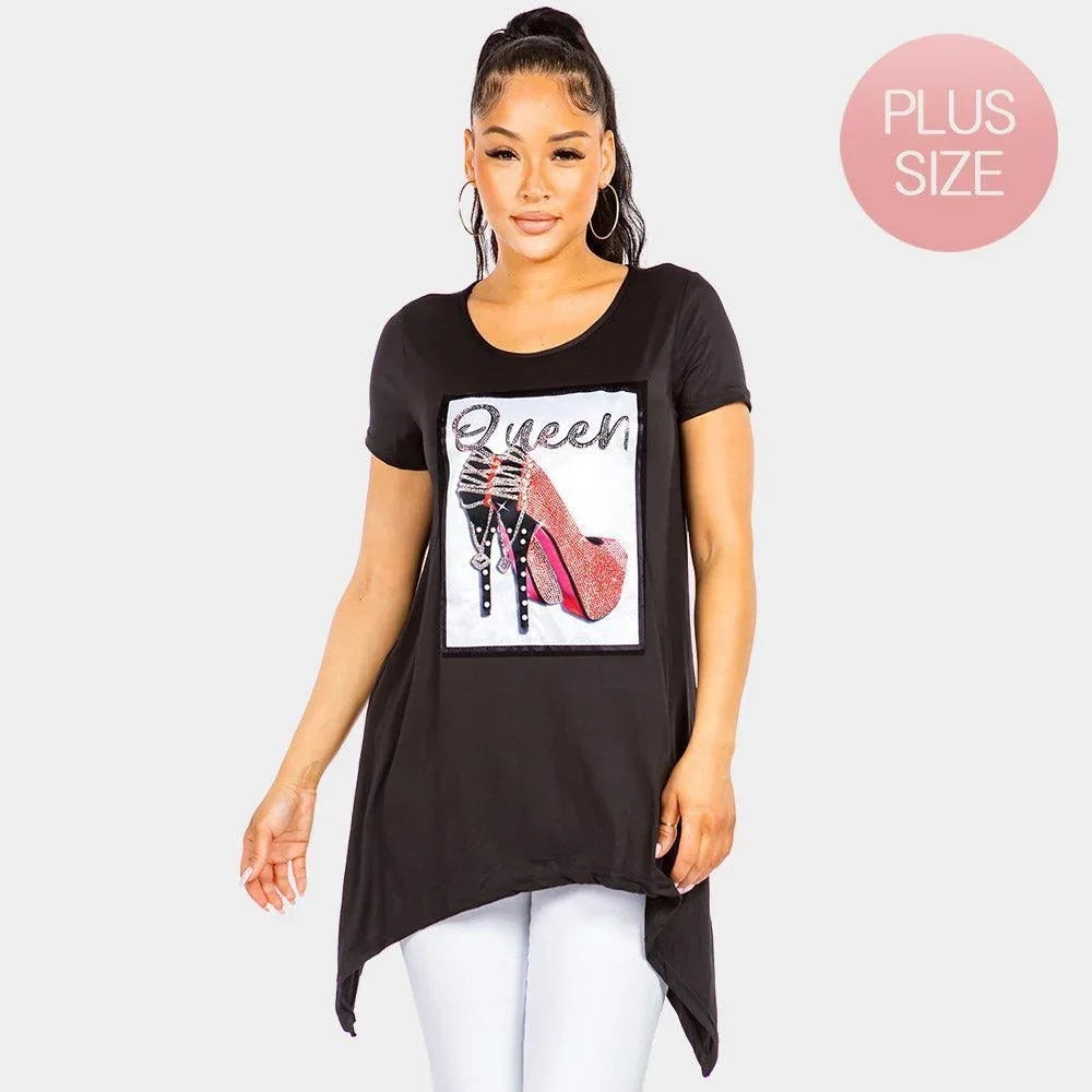 Black Bling Queen Graphic Printed Half Sleeves Top