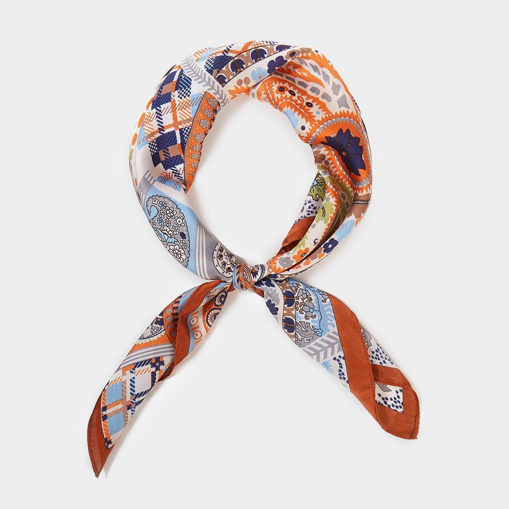 Brown Paisley Printed Square Scarf - Jewelry Store by Erik Rayo