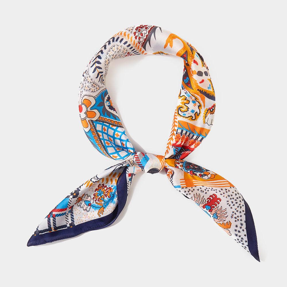 Navy Paisley Printed Square Scarf