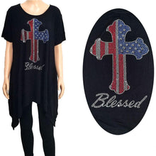 Load image into Gallery viewer, Black Blessed Cross Crystal Plus Size Embellished Top
