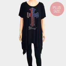 Load image into Gallery viewer, Black Blessed Cross Crystal Plus Size Embellished Top
