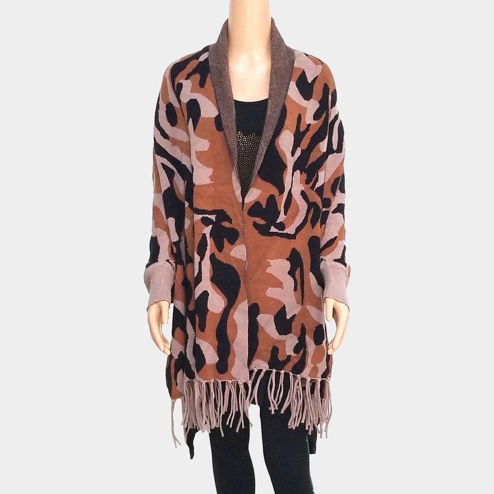 Khaki Camo Pattern Fringe Poncho - Jewelry Store by Erik Rayo