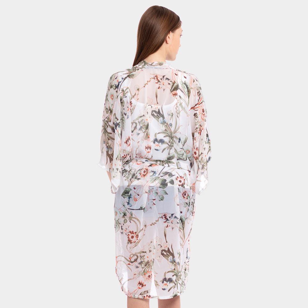 White Floral Belt Kimono Poncho - Jewelry Store by Erik Rayo