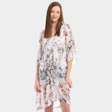 Load image into Gallery viewer, White Floral Belt Kimono Poncho
