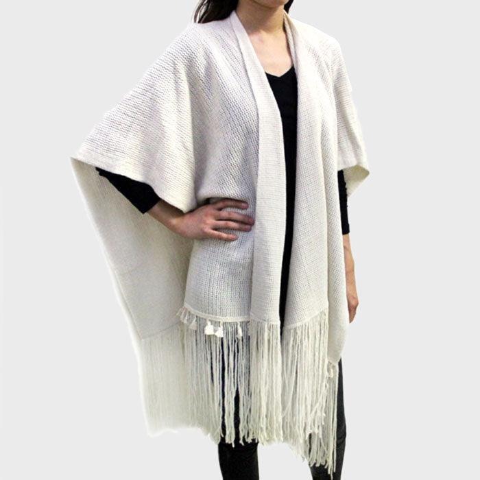 White Fringe Accented Knit Scarf - Jewelry Store by Erik Rayo