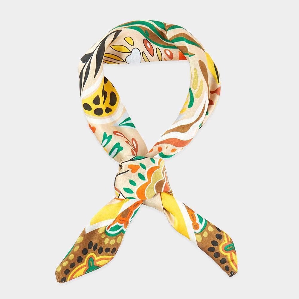 Taupe Tropical Leaves Print Bandana Scarf - Jewelry Store by Erik Rayo