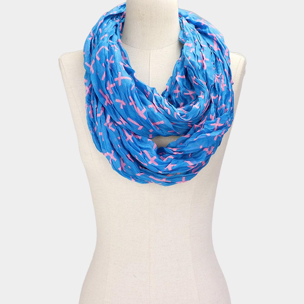 Blue Cross Patterned Infinity Scarf