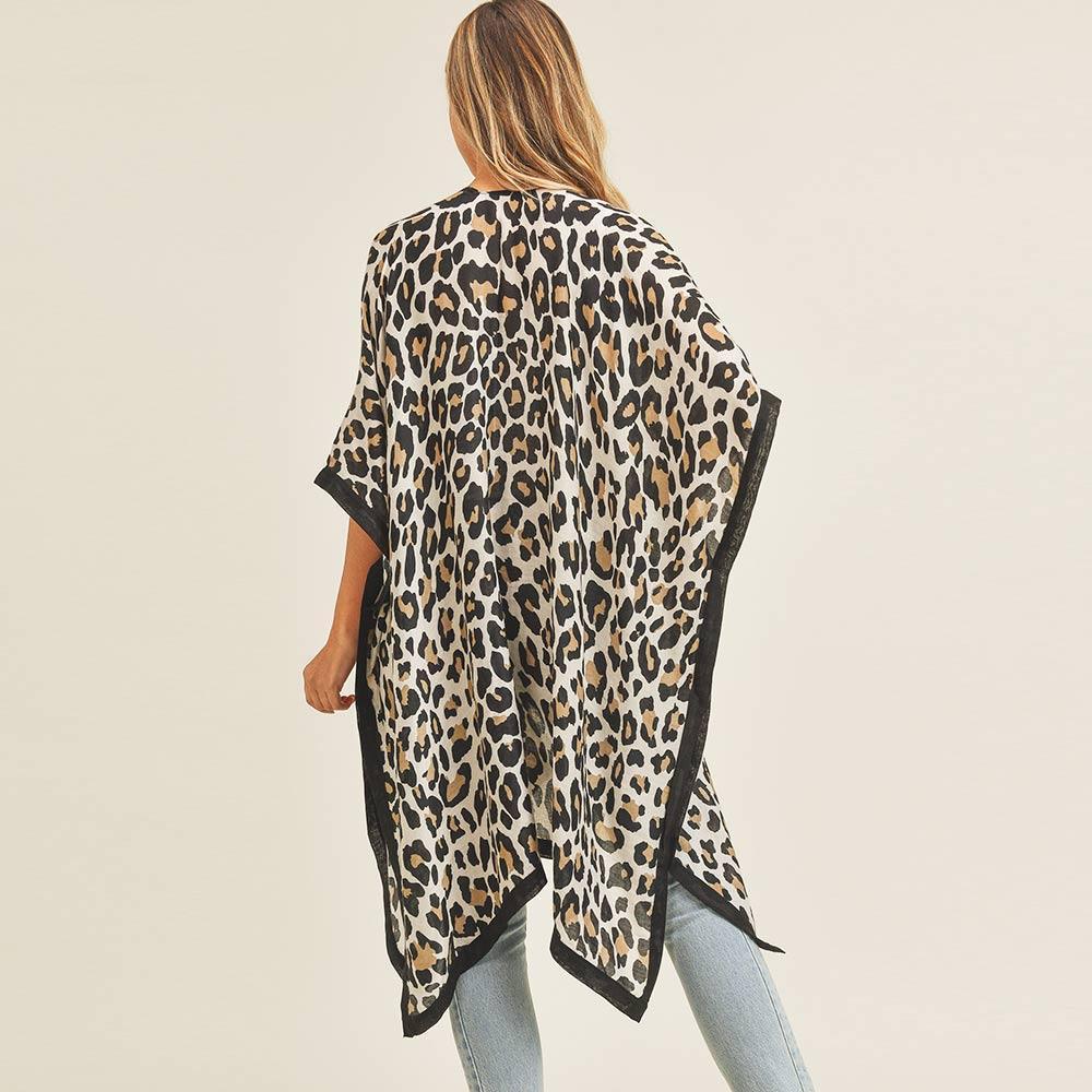 Beige Leopard Pattern Print Kimono Poncho - Jewelry Store by Erik Rayo