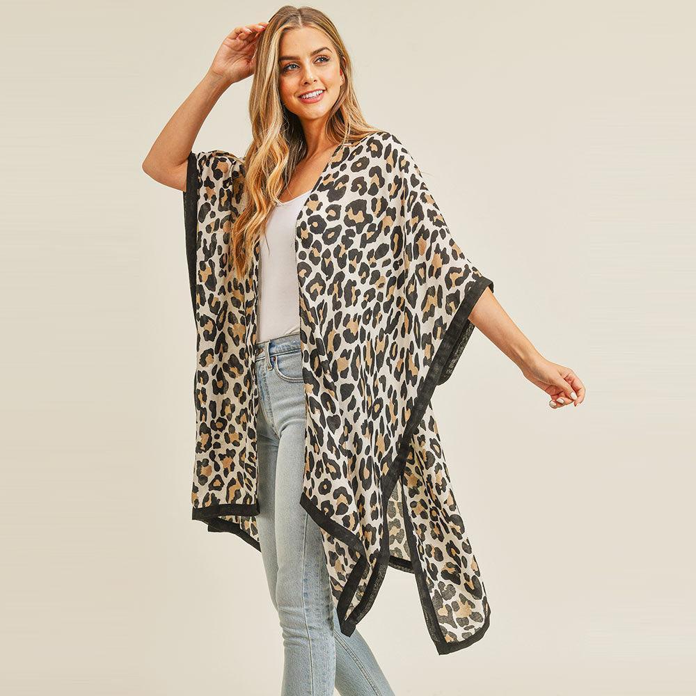 Beige Leopard Pattern Print Kimono Poncho - Jewelry Store by Erik Rayo