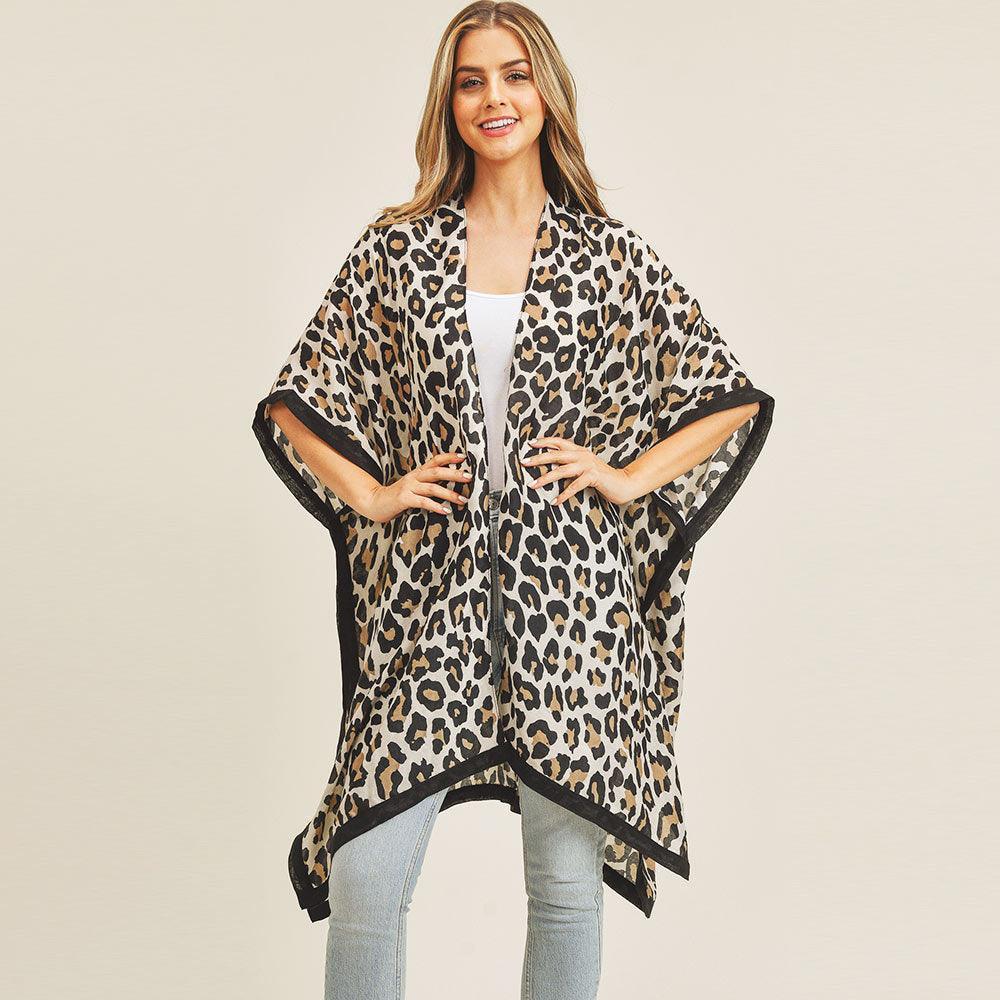 Beige Leopard Pattern Print Kimono Poncho - Jewelry Store by Erik Rayo