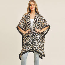 Load image into Gallery viewer, Beige Leopard Pattern Print Kimono Poncho
