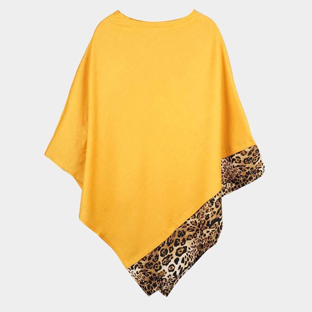 Mustard Leopard Trim Solid Poncho - Jewelry Store by Erik Rayo
